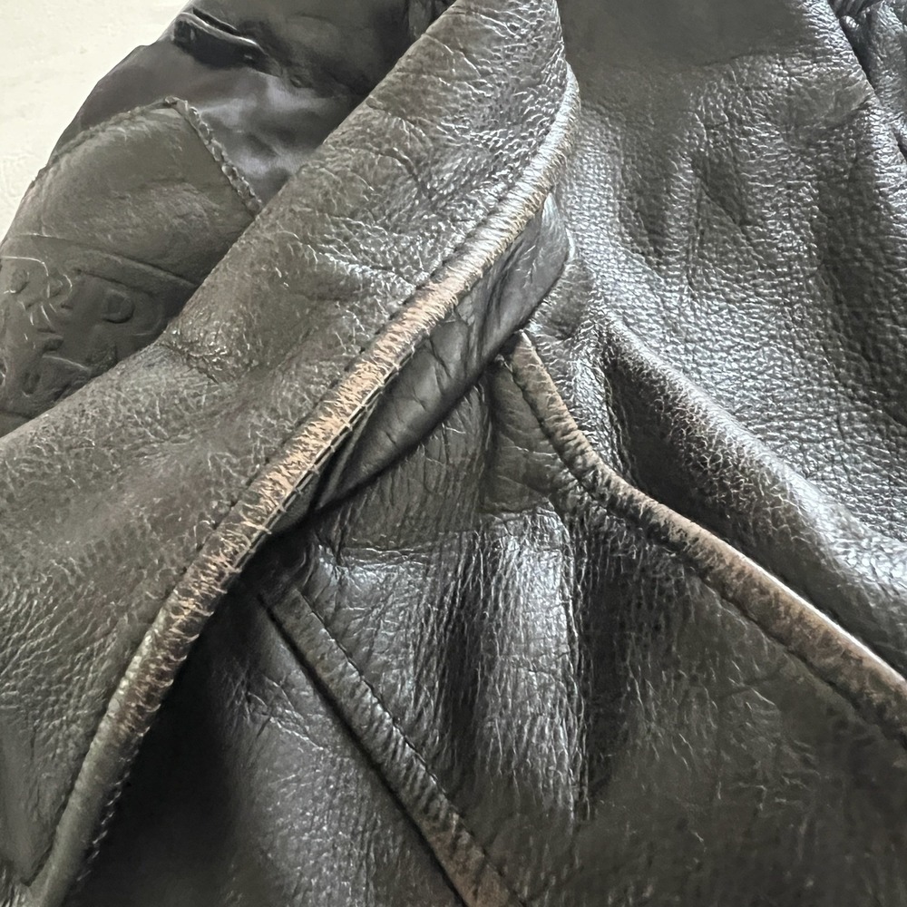 R&R Casuals Jacket Men XL Black Leather Bomber Vintage Heavyweight Coat - Picture 10 of 12